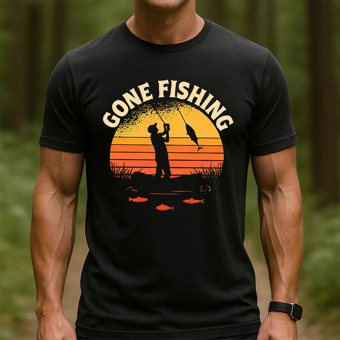 Gone Fishing T-Shirt, Retro Sunset Fisherman Shirt, Vintage Fishing Graphic Tee