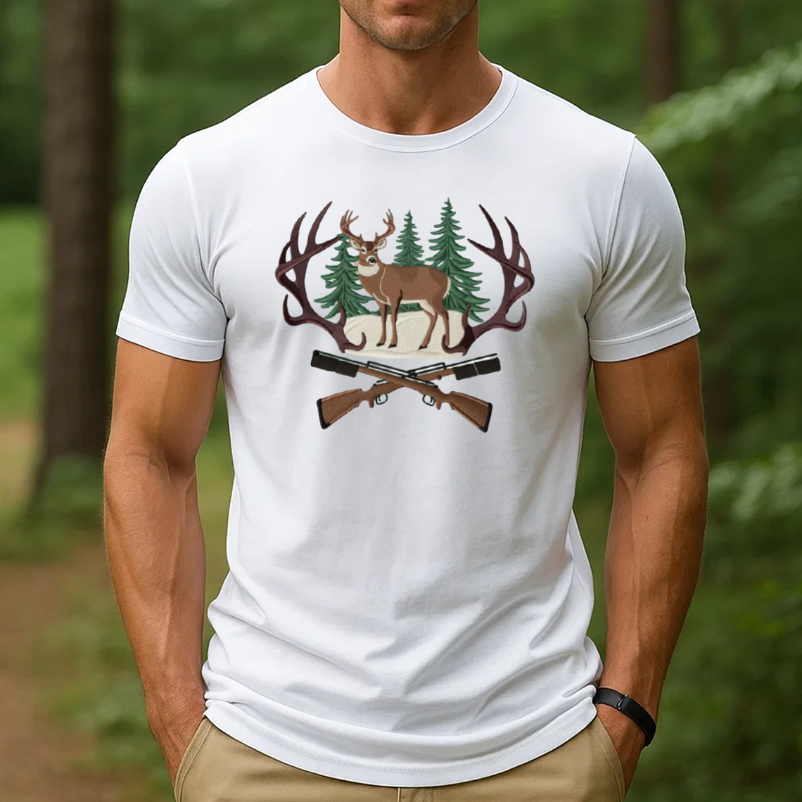 Embroidered Deer Hunting T-Shirt, Perfect Gift for Hunters & Outdoorsmen