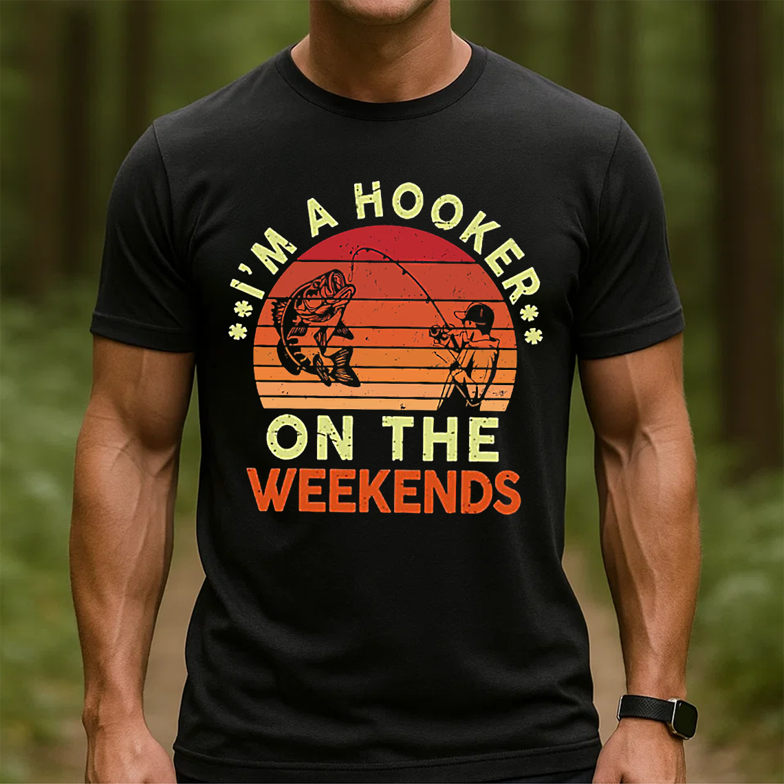 I’m A Hooker On The Weekends T-Shirt, Funny Fishing Shirt, Retro Sunset Bass Fishing Tee