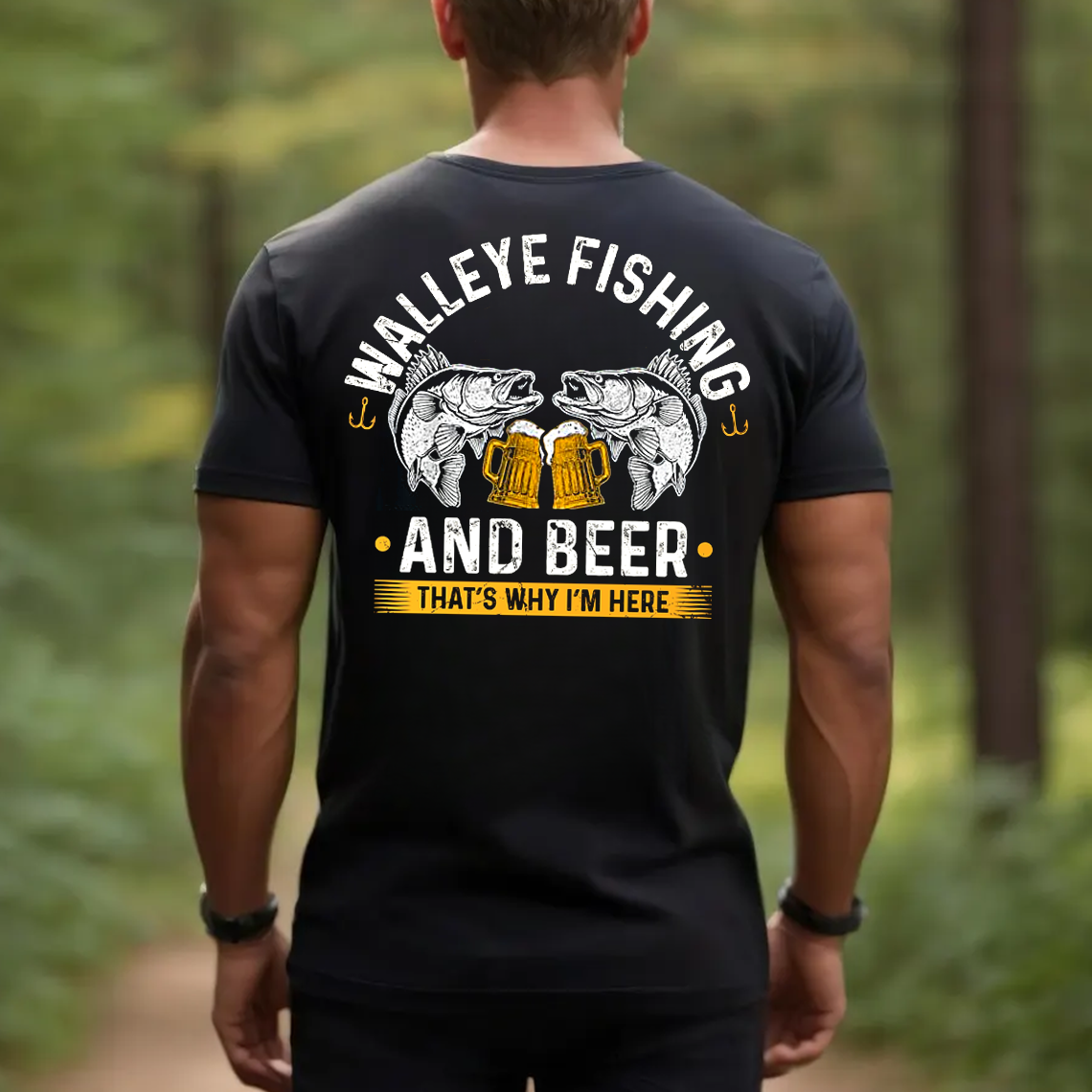 Walleye Fishing and Beer T-Shirt, Funny Fisherman Gift Tee for Men, Drinking Fishing Shirt