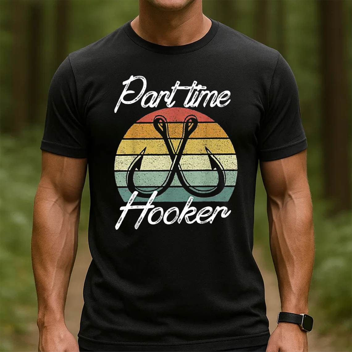 Part Time Hooker T-Shirt, Funny Fishing Shirt with Hooks Design, Retro Vintage Fisherman Tee