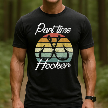 Part Time Hooker T-Shirt, Funny Fishing Shirt with Hooks Design, Retro Vintage Fisherman Tee