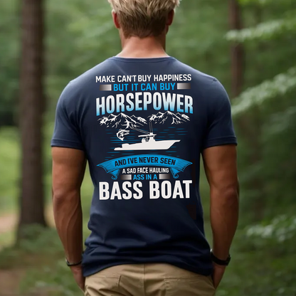 Bass Boat T-Shirt, Funny Horsepower Fishing Shirt for Men, Boating and Fisherman Gift Tee