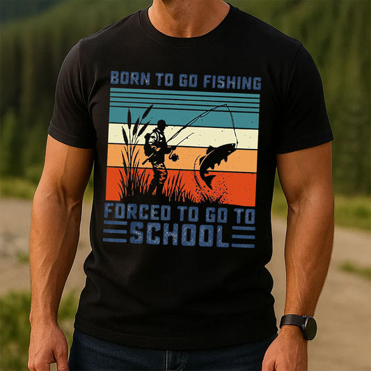 Born to Go Fishing Forced to Go to School T-Shirt, Funny Fisherman Shirt, Retro Vintage Fishing Tee