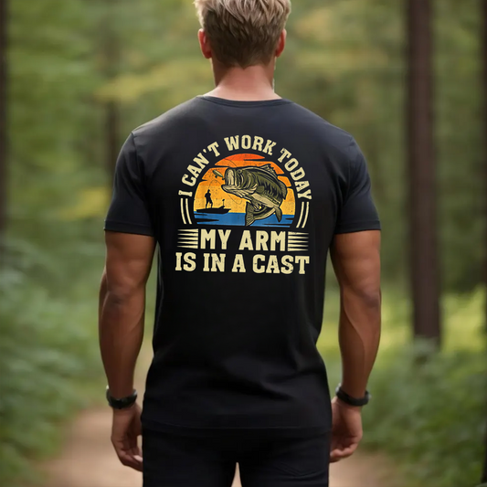 Funny Fishing T-Shirt, I Can’t Work Today My Arm Is In A Cast Bass Fishing Tee