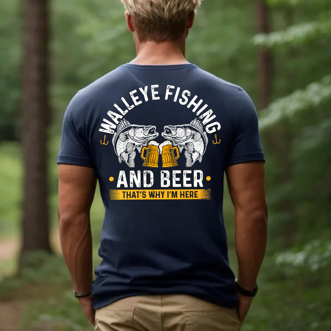 Walleye Fishing and Beer T-Shirt, Funny Fisherman Gift Tee for Men, Drinking Fishing Shirt