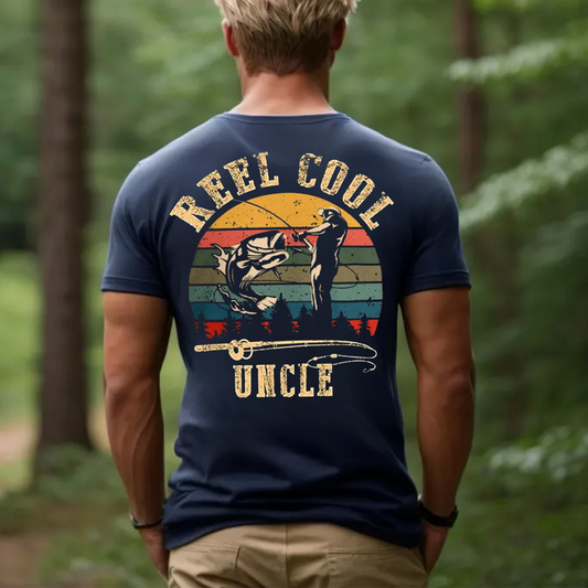 Reel Cool Uncle T-Shirt, Funny Fishing Tee for Men, Retro Fisherman Gift Shirt for Uncle