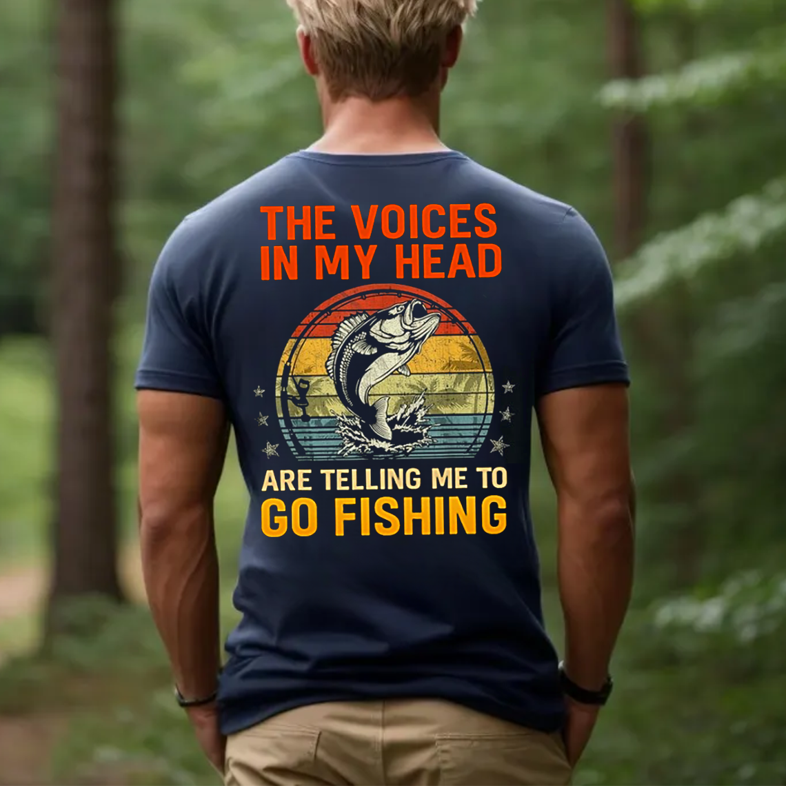 The Voices in My Head Are Telling Me to Go Fishing T-Shirt, Funny Fisherman Gift Tee for Men