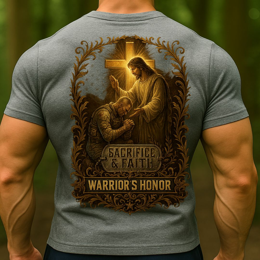 T-shirt Warrior’s Honor – Sacrifice & Faith Christian Soldier T-Shirt | Military Jesus Cross Tee
