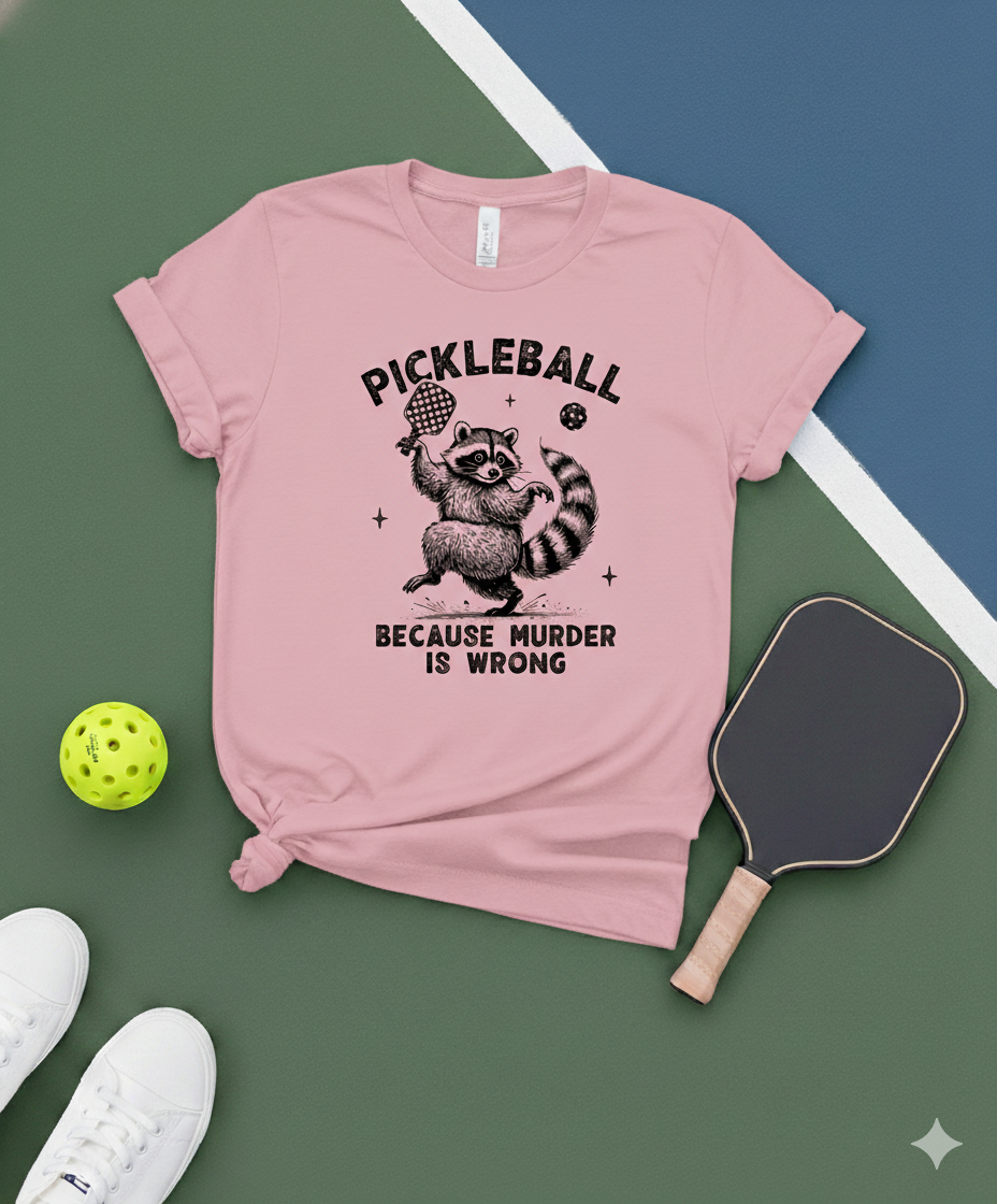 Murder Is Wrong Raccoon Unisex Pickleball T-Shirt