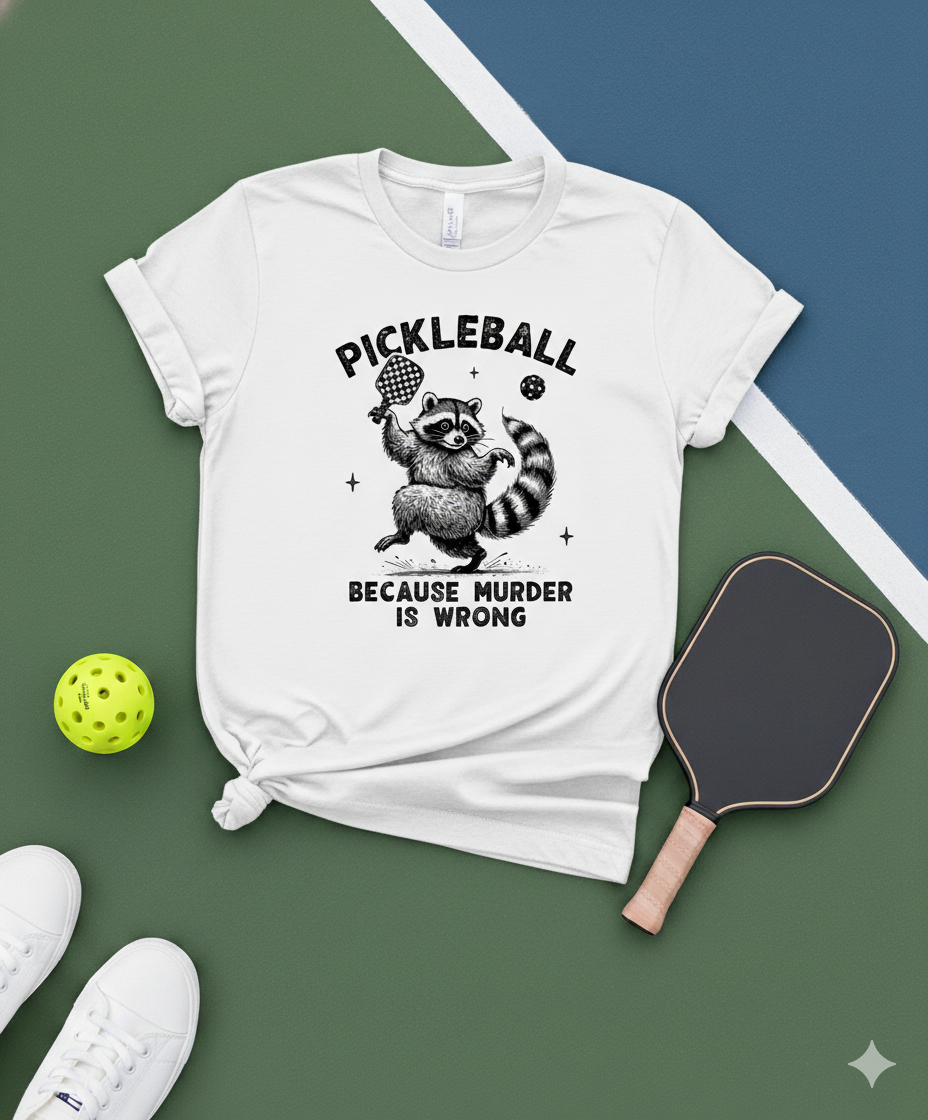 Murder Is Wrong Raccoon Unisex Pickleball T-Shirt