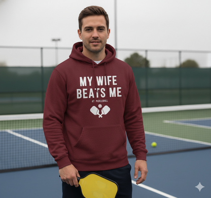 My Wife Beats Me At Pickleball Unisex Pickleball T-Shirt